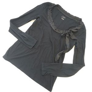 Ann Taylor LOFT Black Ribbon Bow Long Sleeve Top